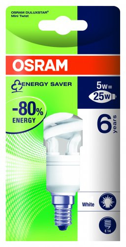 Osram 63161B1 Duluxstar Mini Twist - Bombilla de bajo consumo (E14, 5 W, 94 mm), color blanco cálido