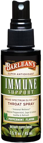 Barlean's Olive Leaf Complex Throat Spray, Immune Support Supplement with Peppermint, Lemon, and Sage for Itchy Throat Relief, Liquid Blended Extract, 1.5 oz