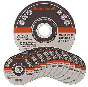 Arebos 50x 125 mm Meule à tronçonner | Fer, Métal, Acier, Inox, Aluminium (125 x 1,0 x 22,2 mm) Disques à tronçonner 125 pour Meuleuse d'Angle