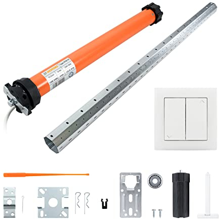 3T-MOTORS Rolladenmotor Komplettset mit Wippschalter und Einbaumaterial, Rohrmotor TÜV geprüft, Rolladenantrieb, für verschiedene Fenster-Größen, Rollo-Set mit Schalter und Montage-Zubehör bis 1,10 m