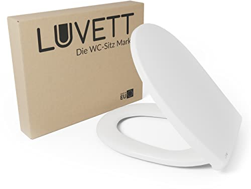 LUVETT® WC-Sitz mit Absenkautomatik C100 oval universell, Toilettendeckel mit 3 Edelstahl Montagelösungen, Klodeckel abnehmbar, Farbe:Weiß