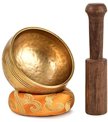 HOKPA Tibetan Singing Bowl Set, Meditation Bowl Handcrafted for Yoga Room Living Room with Gold Silk Pouch