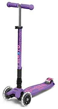 Micro Kickboard Maxi Deluxe Scooter, faltbar, LED, 3 Räder, Lean-to-Steer, Schweizer Design, mit bewegungsaktivierten Leuchtrollen, für Kinder von 5-12 Jahren - Violett
