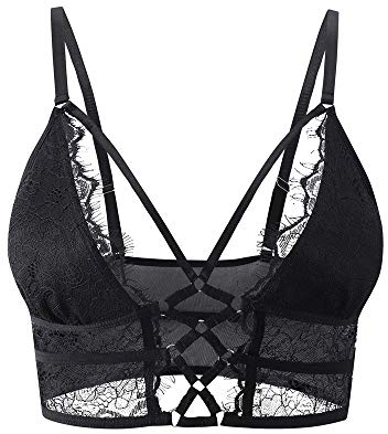 Buitifo Womens Cami Bra Criss Cross Eyelash Crop Top Bra Sexy Vest Bralette Busiter Lingerie (Black,L)