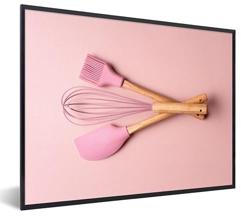 MuchoWow Poster encadré Ustensiles de cuisine - Rose - Pâtisserie Tableau deco avec cadre 40x30 cm affiche decoration murale