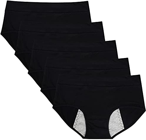 RUNYA menstrosor underkläder underkläder kvinnor bomull trosa postpartum menstruation underkläder 5-pack .., svart, S