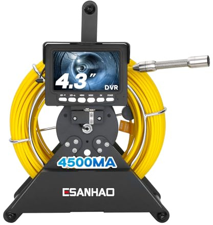 ESANHAO Telecamera Ispezione Tubi, Telecamera Endoscopica da 0,9 pollici/22mm con luce a 12pcs LED, 4,3 1000TVL Industriale Drenare Endoscopio con 4500mAh Batteria Registratore DVR
