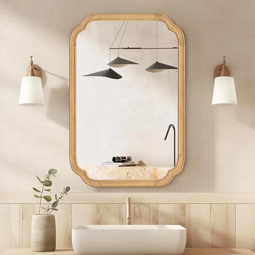 HOMECOOKIN Badezimmerspiegel aus Holz zur Wandmontage, 50,8 x 76,2 cm, rustikaler Holzrahmen, Wandspiegel, dekorativ für Wohnzimmer oder Schlafzimmer, Kosmetikspiegel (Natur) A