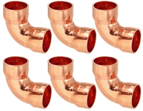 PATIKIL 14 mm ID 1 mm Spessore Raccordo a gomito in rame, 6 pezzi Raccordo per tubo in rame puro al 99,9%, Connettore per tubo a raggio corto con collegamento saldato al sudore per HVAC