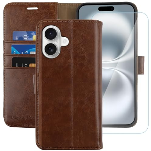 MONASAY Wallet Case for iPhone 16 Plus with 3 Card Holders - Brown | With a Kickstand, RFID Blocking, 6.6 feet of shock absorption, PU Leather, Strong Magnetic Closure, Fits 6.7 inch ONLY