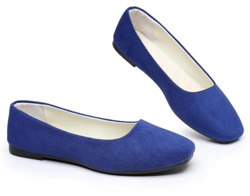 Timween Womens Ballet Flats, 25 Vibrant Colors Available Ladies Casual Square-Toe Flat Shoes Women Indoor Outdoor Comfy Slip On Ballerina Pumps Solid Color Suede-Effect Upper Portable Flats
