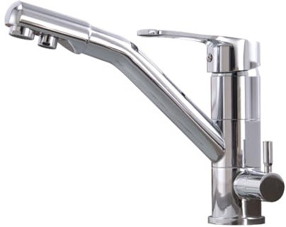 Zeffrary Robinet de cuisine à 3 voies,Robinet de cuisine pivotant à 360°,Mélangeur d'évier avec bec flexible, G3/8 Pouces (Chrome)