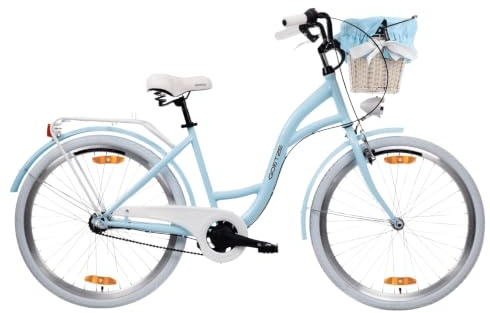 Goetze Style Damen Citybike 26/28 Zoll, Retro Fahrrad mit 3-Gang | 17/18 Zoll Tiefeinsteiger, Shimano Nexus Nabenschaltung mit Rücktritt, LED-Beleuchtung, Rattankorb, Gepäckträger & Klingel