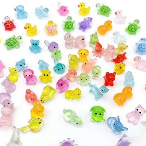 Zhixan 200 mini figure di animali luminose, in miniatura colorata con tartarughe, anatre e animali casuali, per giardini in miniatura, acquari, casa delle bambole e decorazioni fai da te