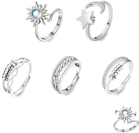 5Pcs Fidget Rings,Spinner Fidget Rings for Anxiety Women Anxiety Ring