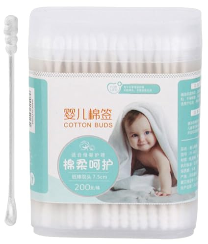 SOESFOUFU 200 bastoncillos de algodón de doble punta - Con punta espiral y de cuchara, con palito de papel - Bastoncillos de algodón de viaje seguros para bebés y niños pequeños. Herramienta para