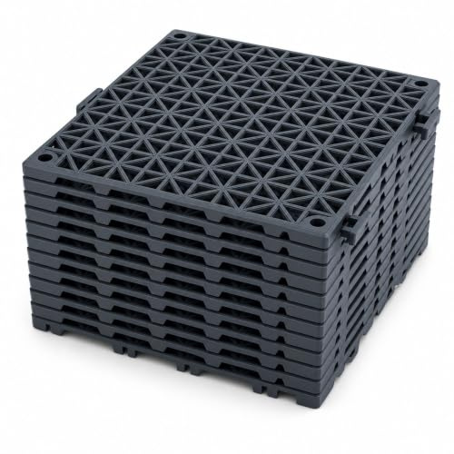 Lot de 12 dalles de sol en PVC noir, dalles clipsables ajourées pour jardin, piscine, terrasse, cuisine et salle de bain
