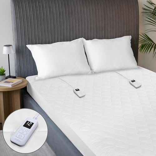 Sunbeam Electric Premium Water Resistant Restful Quilted Heated Mattress Pad, 12 Heat Settings, 12-Hour Selectable Auto Shut-Off, Fast Heating, Cozy Warming Bed, King, 76 x 80
