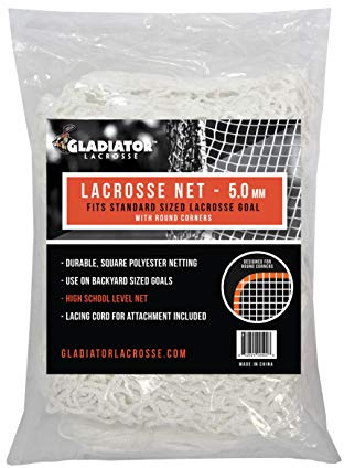 Gladiator Lacrosse LLC 5mm Replacement Lacrosse Goal Net 6'x6' - Round Corners - Heavy Duty Gladiator Backyard Practice Net (High School Grade), White (05028)