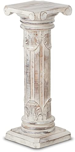 livasia edle Blumensäule Holz im Antik-Look – 60cm – Dekosäule aus Albiziaholz, Handgefertigt, Nachhaltig und Einzigartig aus Bali, Perfekt für Wohnzimmer, Flur oder Garten (Weiß)