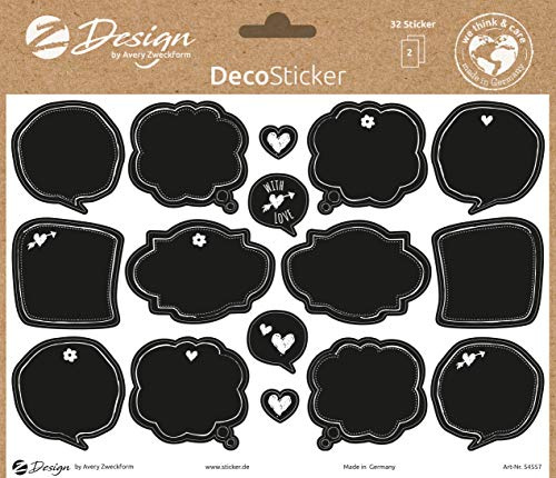 AVERY Zweckform Dekosticker 32 Sticker Tafelaufkleber (Etiketten auf A5 Bogen, beschriftbare Klebeetiketten für Geschenke, Karten, Flaschen, Küche, Gewürzgläser, Marmelade, Selbstgemachtes) 54557