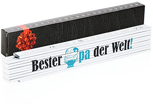 Robin Goods® folding rule - 2 meter folding rule as a gift with the inscription 'Bester Opa der Welt' Gift for Father's Day, Christmas, Birthday (white - motif 5 - Bester Opa der Welt)