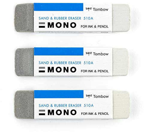 Tombow 72473 MONO Sand and Rubber Eraser, 3-Pack. Easily Erase Pencil and Ink Markings Without Damaging Paper