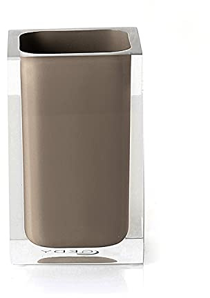 GEDY Auckland Portaspazzolini da Bagno Tortora, Misure e Peso: 11X7,2X7,2 CM & 0,29 kg, Portaspazzolini in Resina Trasparente di Alta qualità, Design R&S Gedy, Fatto a Mano, 2 Anni di Garanzia