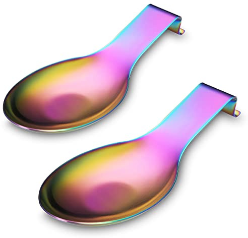 Repose Cuillère En Arc-en-ciel Mat, Porte Cuillère En Acier Inoxydable Pour Cuisinière, Porte Stensiles De Cuisine Pour Louches, Pinces, Spatule, Porte-cuillère Pour Cuisinière (2PC-9,5 Pouces)
