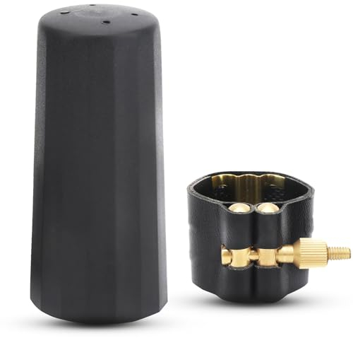 Alto Saxophon Ligatur, Altsaxophon Ligatur mit Kunststoffkappe Set, Altsaxophon Jazz Musikinstrumentenzubehör PU Leder Ligatur Sax Mundstück Clip mit Kappe für Anfänger Professionelle Alto Saxophon