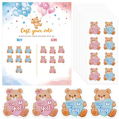 BOFUNX 80pcs Adesivi Baby Shower Genere Rivelare Adesivi Gender Reveal Party Poster Baby Shower Genere Rivelare Etichette Team Boy Team Girl Decorazione per Festa Battesimo