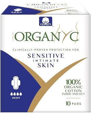 Organyc - 100% Certified Organic Cotton Feminine Pads, Sanitary Napkin 120 Count, Heavy Flow(Bulk Size, 12 Pack)