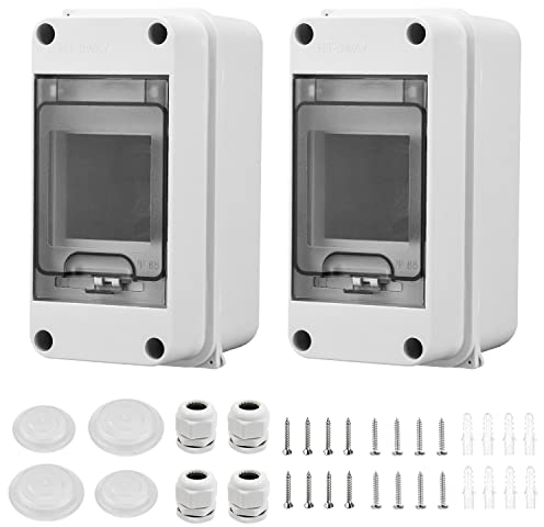 2 Stück Sicherungskasten Aufputz, kleinverteiler IP65-1 Reihig-3 Module, mit 4 Anschlüssen Verteilerkasten Aufputz, Geeignet für Gärten im Freien, Bauernhöfe, Ladesäulen, Feuchtraum
