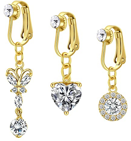 VCMART 3er Clip On Bauchnabelpiercing Fake Gold Faux Bauchpiercing Falsch Piercing Bauchnabel Rings Klemme