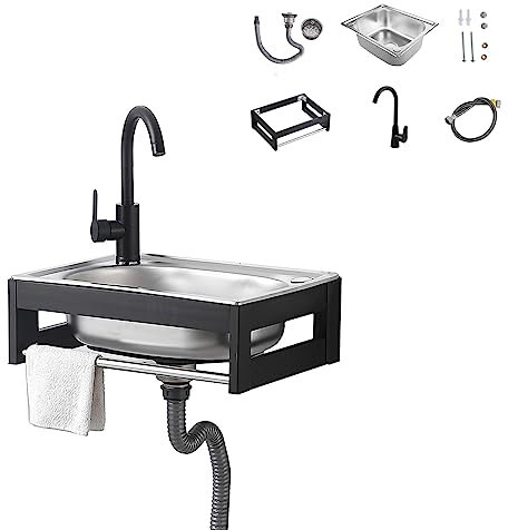 Duchunsheng Lavandino da Cucina Lavello da Bar Lavandino da Esterno, Lavello in Acciaio Inox A Vasca Singola, Lavamani Lavanderia Professionale Giardino, Liscio Durevole Lavabo A Parete, Antiruggine