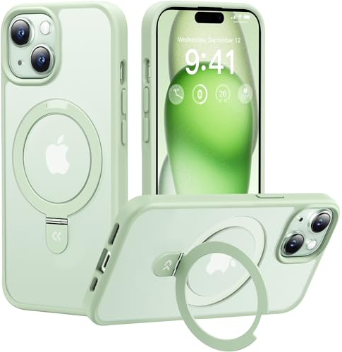 CASEKOO Designed for iPhone 15 Case with Magnetic Invisible Stand [10FT Military Protection] [Compatible with MagSafe] Shockproof Slim Translucent for iPhone 15 Case 6.1'' 2024, Green