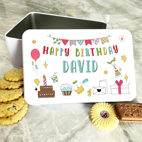 Bright Birthday Bunting Gifts Rectangle Personalised Cake Tin Personalised Gift | Custom Gift | Personalized Tin | Cake, Biscuit & Treat Tins | Gift For Her | Gift For Him