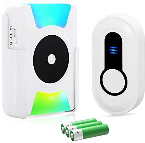 SANJIE Wireless Doorbells Battery Operated Cordless Door Bells Chime, Vibrating+LED+Ringtone,Hearing Impaired Portable Doorbells for Home Classroom Apartment 4 Working Modes, Back-Clip