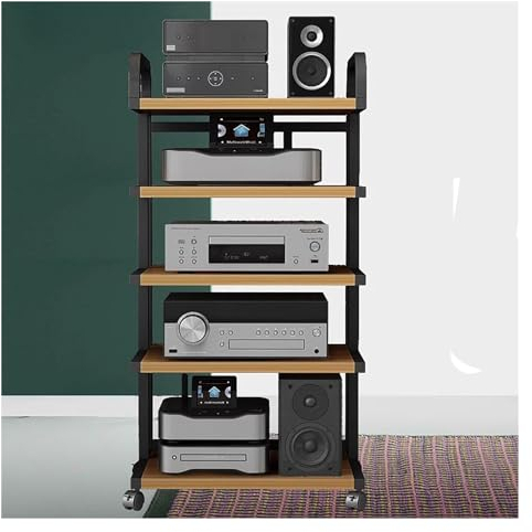 JYHHCYS Audio Rack HiFi Regal Audio-Komponenten-Rack-Turm Media-Stereo-Ständer Geräteregal Mit Rollen, 3/4/ 5 Schichten Schwerlasthalter Für Unterhaltungselektronik Aus Stahl (Color : 5 Tier-C)