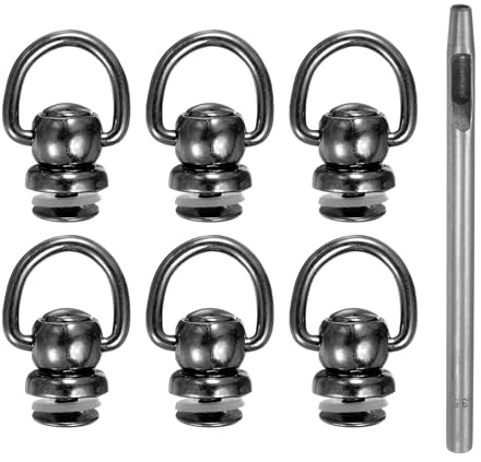 QUARKZMAN 6pz Rivetti Borchie in Metallo 8mm Rivetti Bottone ad Ring a D con 3,5mm Punzone Cuoio per Artigianato Pelletteria, Nero
