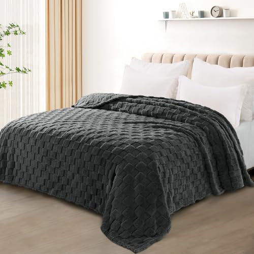 Exclusivo Mezcla Plaid Couverture Polaire à Motif Carreaux, Plaid jeté de Canape Super Doux et Chaud, Léger pour Toutes Les Saisons, 220x240 CM, Gris foncé
