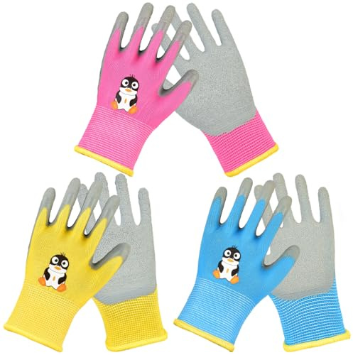 JSTHHTT 3 pares de guantes de trabajo para niños de tela elástica para jardinería y más, para niños de 5 a 7 años