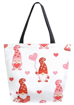 Einkaufstaschen Niedliche Zwerge Und Herzen Strandtasche Aesthetic Stofftasche Faltbare Tragetasche Für Einkaufen Feiertags Reise 40X50cm