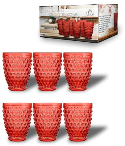 ARCA, Set 6 Bicchieri in Vetro Colorato Cherry Blossom, Rosso, 265 ml