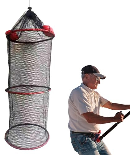 Husoiuy Cestino per il pesce, Rete da pesca portatile, Gabbia per esche da pesca portatile pieghevole con cestino per pesci galleggiante in rete per pesci catturati vivi