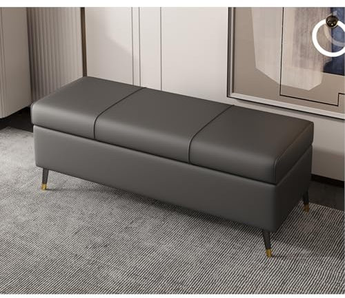 Ottomane aus Kunstleder, mit Kissen, Eingangsbereich, Möbel für Wohnzimmer, Schlafzimmer, extra lang, rechteckig, Fußbett, Stauraum, PU-Leder, Bettbank mit Stauraum, Grau