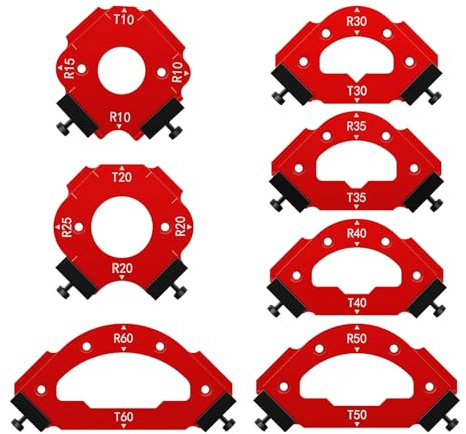 Lot de 7 gabarits d'angle pour défonceuse R10 R15 R20 R25 R30 R35 R40 R50 R60 T10 T20 T30 T35 T40 T50 T60 pour biseautage extérieur