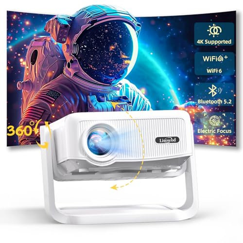 Videoprojecteur Portable, Auto Verticale Keystone/Focus Électrique /360°Rotating, 1080P et 19000Lux Projecteur Video, avec WiFi6, Bluetooth Lisowod Retroprojecteur pour Home Cinéma/FireStick/HDMI/USB
