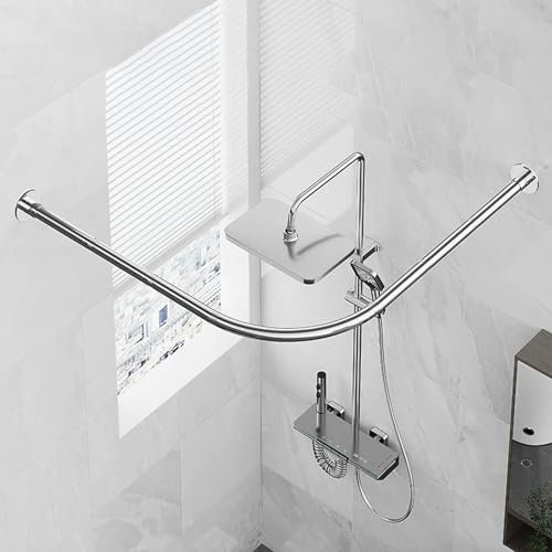 Cammeciso Asta per Tende da Doccia a Forma di L,Asta Doccia Angolare in Acciaio Inox,Curvo Tende Rod per BagnoVasca,Bastone Tende Doccia Angolare,per Vasca da Bagno Bagno Spogliatoio Armadio