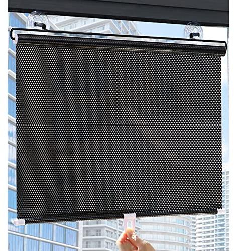 TYSGFA Blackout Roller Blind Suction Cup Curtain,Suction Cup Sunshade Blackout Curtain Temporary Windows Blinds Portable Lightweight Drape for Home Bedroom Office Car,No Punching (Black,W